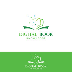 Wall Mural - Educational digital book and online knowledge learning book logo and symbol icon vector illustration template.
