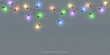 Festive Christmas light multicolored garlands PNG. Decor element for postcards, invitations, backgrounds, business cards. Winter new collection 2023.	
