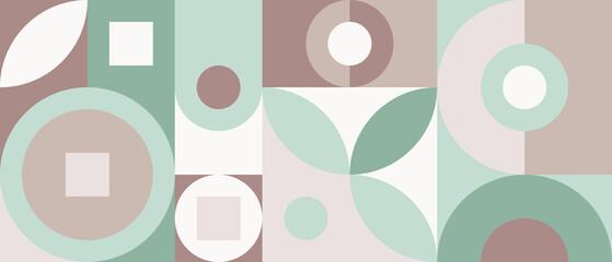 Wall Mural - seamless mosaic with geometric shapes in scandinavian pattern style, pastel background with circles 