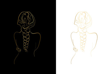 Nude woman face abstract silhouette, continuous line drawing, print for clothes and logo design, emblem or logo design. Woman Body Line Drawing Wall Art Minimalist Prints Abstract Wall Art, Gold line