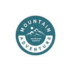 mountain adventure rustic vintage badge vector design .wanderlust adventure logo. mountain with sun 