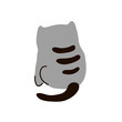 cute funny stripped grey black cat, sitting back pet; mascot symbol card