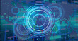 © vectorfusionart - Image of world map, processing circles and data on navy background