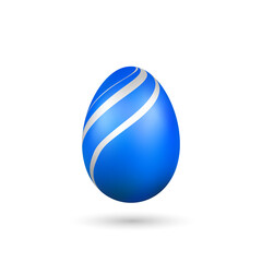 Wall Mural - easter egg 3d icon. blue egg isolated white background. golden design template, decoration happy eas