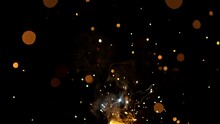 Super Slow Motion Of Flying Fire Sparkles. Detail Shot, Low Depth Of Focus. Filmed On High Speed Cinema Camera, 1000 Fps.