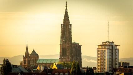 Wall Mural - Beautiful sunrise in Cathedral of Strasbourg in France on July 2022