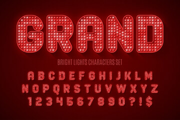 Sticker - Retro show alphabet design, cabaret, LED lamps letters and numbers