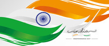 India Independence Day, Handwritten Lettering Calligraphy, Abstract Flag Of India White Background Banner