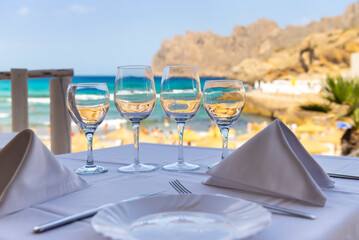 Served table in a restaurant on the beach