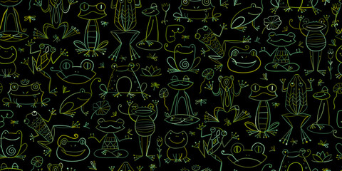 Poster - Funny frogs family. Seamless pattern background for your design
