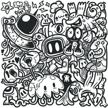 Abstract Grunge Urban Pattern With Monster Character  Super Drawing In Graffiti Style. Vector Illustration