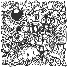 Abstract Grunge Urban Pattern With Monster Character  Super Drawing In Graffiti Style.  Illustration