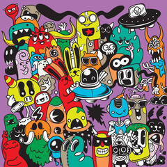 Sticker - Abstract grunge urban pattern with monster character  super drawing in graffiti style. illustration