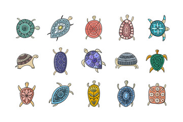 Poster - Turtle icons set. Tortoise art print isolated on white for your design