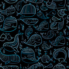 Poster - Wild whales. Childish style seamless pattern for your design