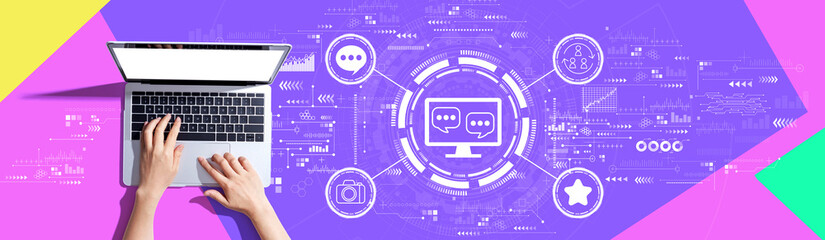 Social media theme with person using a laptop computer