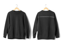 Realistic Sweater Mockup Hanging Front And Back View Isolated On White Background With Clipping Path.
