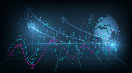 Aufkleber - Stock market or forex trading graph on dark blue background.Business chart with  rising and uptrend line graph.trading stock market concept.Vector illustration.