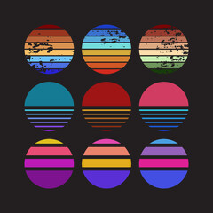 Wall Mural - vintage circle sunset. retro summer sun icons, surf shirt design, tropical or desert beach style, co