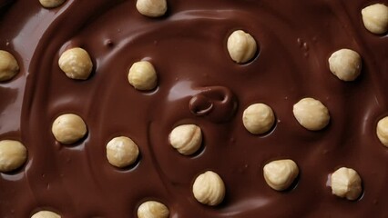 Wall Mural - Chocolate and nuts, top view, rotate. Confectionery concept