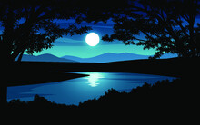 Night Landscape With Moon And River