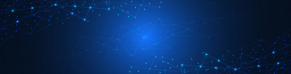 Abstract technology background of global network connection and communication with connecting the dots and lines for banner design or header