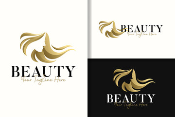 beauty women hair feminine gold logo design template