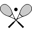 Squash rackets with ball on white background. squash crossed rackets sign. flat style.