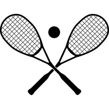Squash Rackets With Ball On White Background. Squash Crossed Rackets Sign. Flat Style.