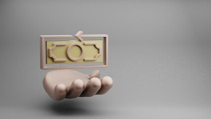 Aufkleber - Beautiful abstract illustrations Golden Hand Holding Money Back symbol icon on a grey background. 3d rendering illustration. Online Shopping. Loops video.