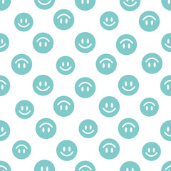 Wall Mural - Blue happy face with white background seamless pattern.