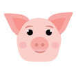 Simple cartoon pink vector funny pig face on white background