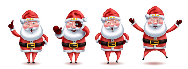 Wall Mural - Santa claus characters vector set design. Santa claus christmas character collection in standing, jumping and laughing pose and expression for xmas holiday season. Vector illustration.
