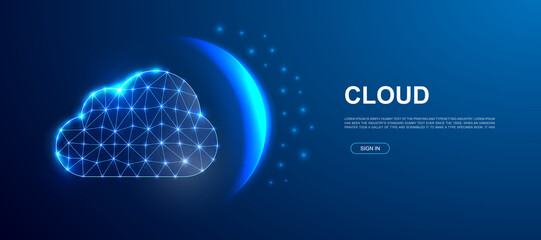 Cloud 3d polygonal symbol for landing page template. Low poly Big data illustration for promo banner design. Database design illustration concept.