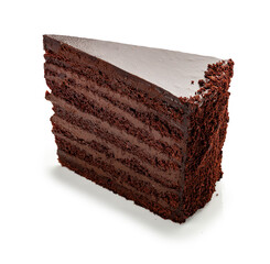 Wall Mural - Piece of chocolate layer cake. On a white background, isolated.