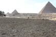 Pyramids of Giza. Scene with tourists near pyramid in Egyptian desert. Travel to the African continent for look of a UNESCO World Heritage Site. 
