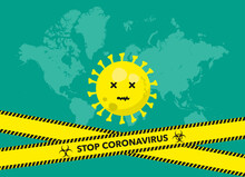 Stop Coronavirus Pandemic Worldwide Globally Banner Or Poster Design. Yellow, Green And Black Colors.