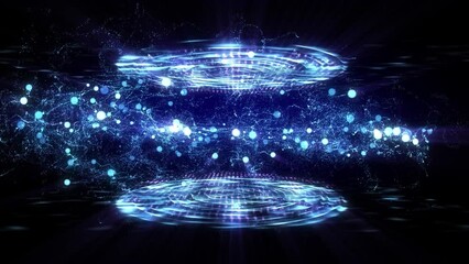 Wall Mural - Abstract scientific fantasy background light energy waves forms circling and fluctuation shiny particles projections rays loop