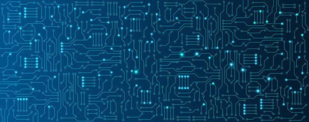 Wall Mural - blue circuit electronic or electrical line with circle engineering technology concept vector backgro
