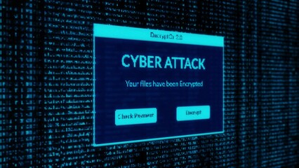 cyber attack and check payment  for decrypt system files concept with binary code background