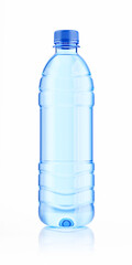 Blue water bottle isolated on white background. 0,5 liter pet plastic water bottle. 3d rendering