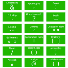 Poster - list of punctuation marks in English grammar vector illustration on white background