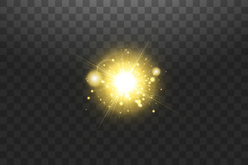 Wall Mural - shining golden stars isolated on transparent background. effects, glare, lines, glitter, explosion, 