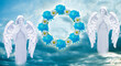 two beautiful angels archangels with romantic daisy flowers like romantic angelic spiritual and mystical concept 