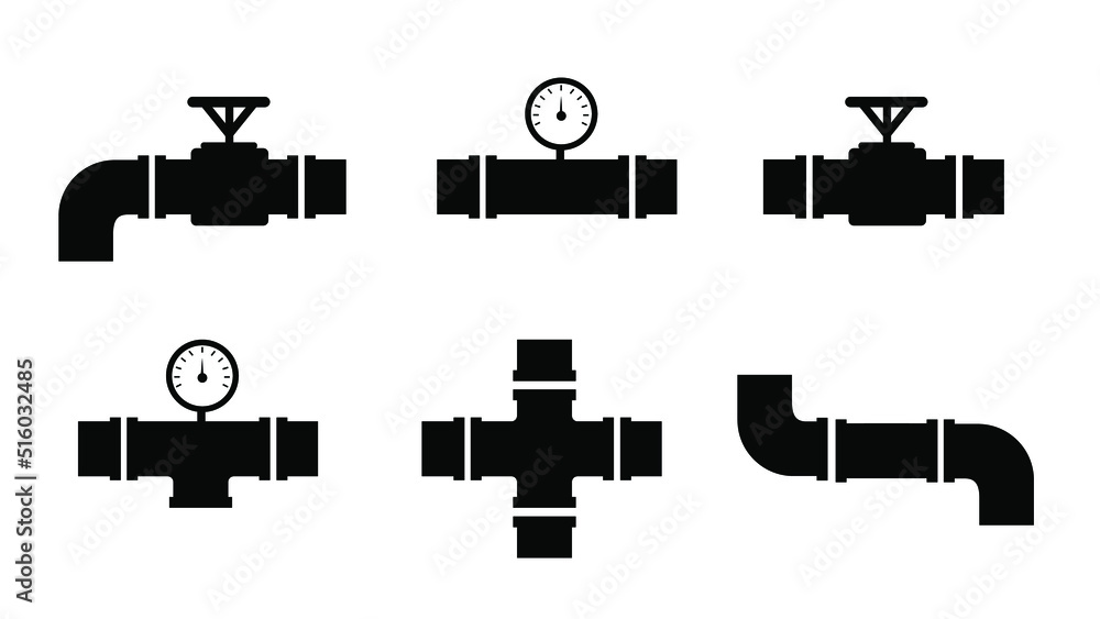 Simple black pipe set vector illustration collection Stock Vector ...