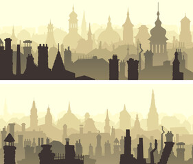 Wall Mural - Set of horizontal wide banners of with old part of the historical city with steeples and spires.