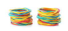 Stacks Of Colorful Rubber Bands Isolated On White Background