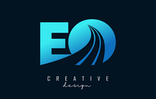 Creative Blue Letters EO E O Logo With Leading Lines And Road Concept Design. Letters With Geometric Design.