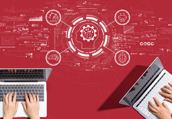 Future technology concept with people working together