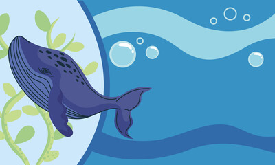 Wall Mural - cute whale in the sea